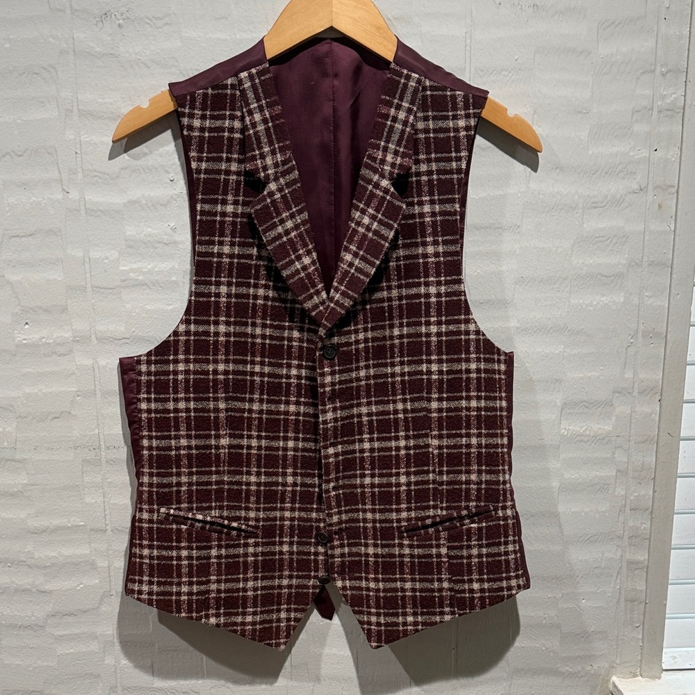Suit Supply Red Plaid Italian Wool Vest/Waistcoat, size 38R